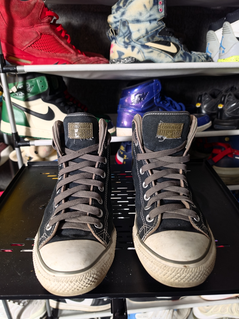 🔥 Converse Black High Top Sneakers Men Size 9 Tan Accents - Picture 7 of 11